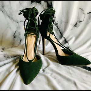 Forest Green Pointed Lace Up Heels